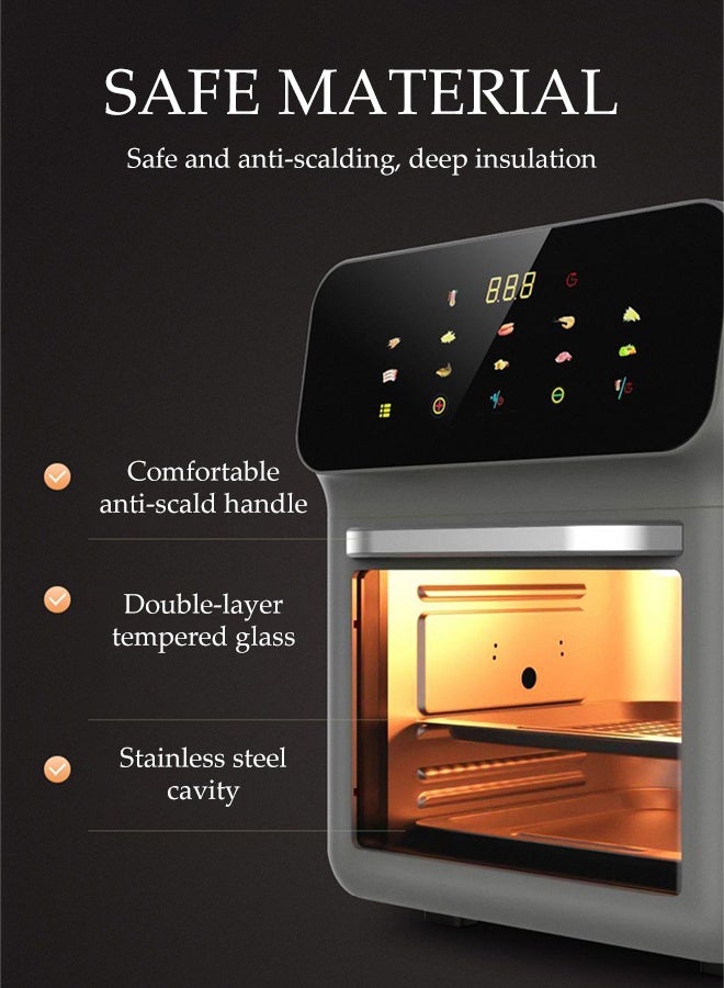 DUNISO قلاية هوائية أوتوماتيكية سعة 10 لتر 10 في 1 تحكم رقمي عالي السعة قلاية هوائية دوامية، دوران هواء ساخن، قلاية هوائية سريعة منخفضة الضوضاء مع نافذة واضحة وضوء لطهي صحي قليل الدهون بدون زيت - Image 3