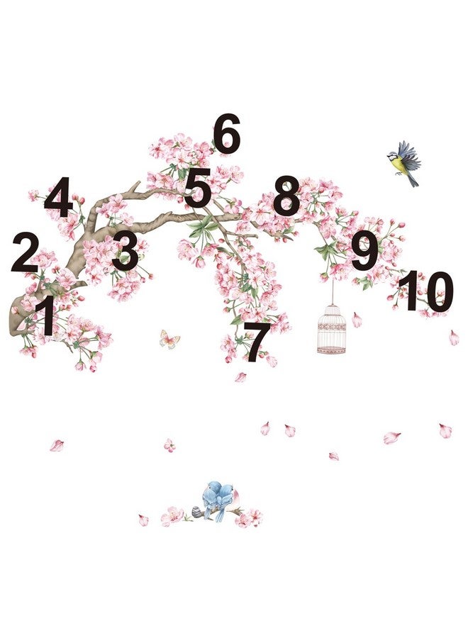 decalmile Cherry Blossom Tree Branch Wall Decals Pink Flower Birds Wall Stickers Bedroom Living Room Sofa TV Background Wall Decor - Image 5