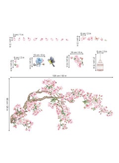 decalmile decalmile Cherry Blossom Tree Branch Wall Decals Pink Flower Birds Wall Stickers Bedroom Living Room Sofa TV Background Wall Decor  - Image 4