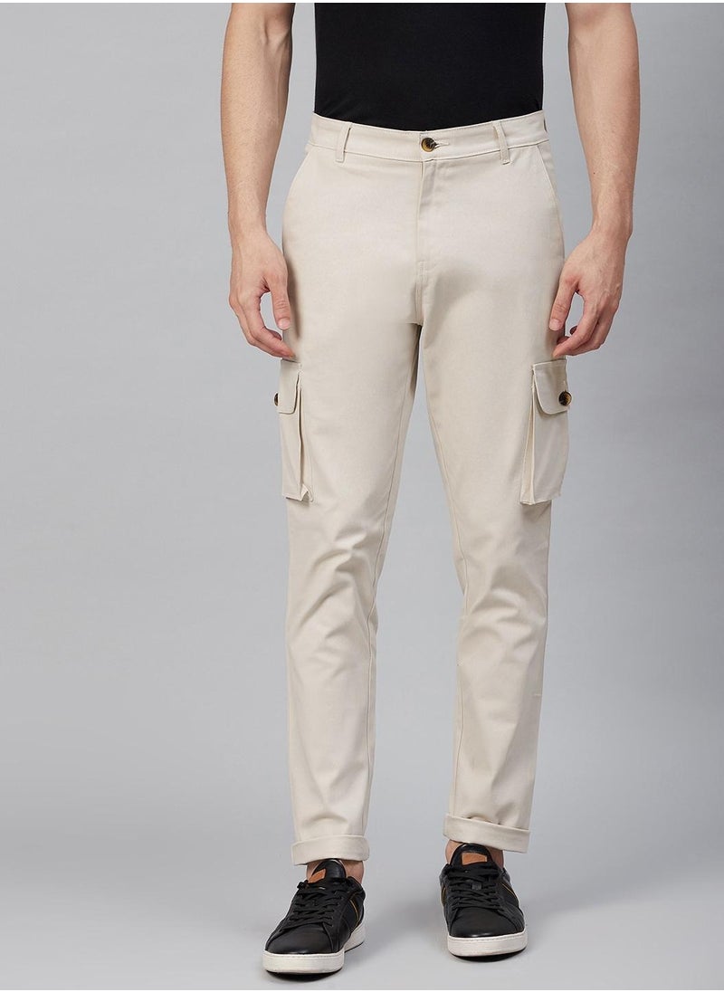 Hubberholme بنطلون كارجو رجالي بقصّة Slim Fit بلون الكريم  - Image 1