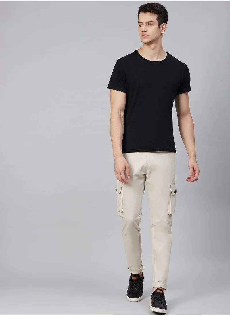 Hubberholme Slim Fit Cream-Coloured Cargo Trousers for Men