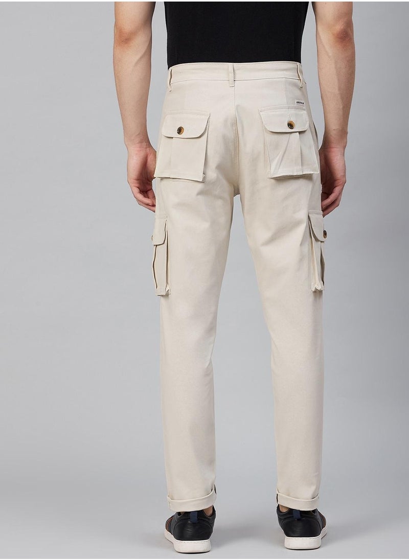 Hubberholme بنطلون كارجو رجالي بقصّة Slim Fit بلون الكريم  - Image 5