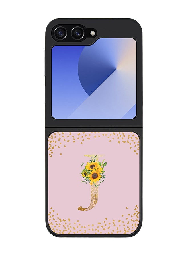 Stylizedd Rugged Black edge case for Samsung Galaxy Z Flip7 FE, Slim fit Case Flexible Cover - Custom Monogram Initial Letter Floral Pattern Alphabet - J (Pink ) - Image 1