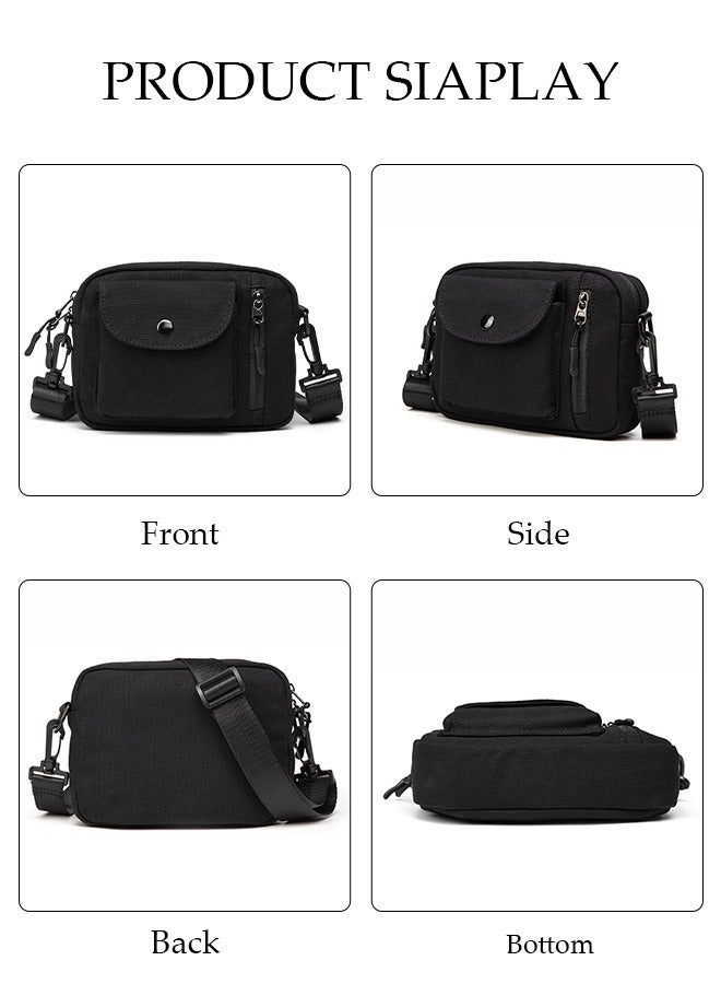 DUNISO Mini Canvas Crossbody Bag with Multiple Pockets for Men Wear-resistant Sling Bag Backpack Large Capacity Cross Body Bag Daypack for Travel Hiking Black - Image 5