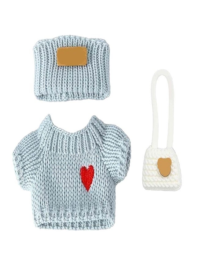 SHUOXUKE for Dolls Clothes Outfit Set for 17cm Dolls (No Doll)，3-Piece Handcrafted Crochet Accessories with Blue Heart Sweater& Hat & White Bag - Image 2