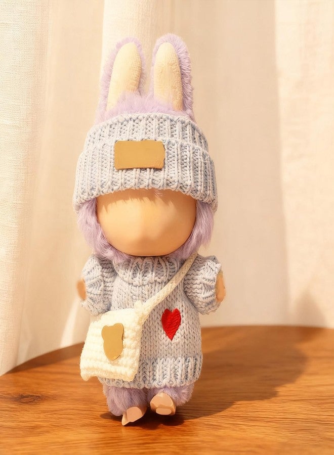 SHUOXUKE for Dolls Clothes Outfit Set for 17cm Dolls (No Doll)，3-Piece Handcrafted Crochet Accessories with Blue Heart Sweater& Hat & White Bag - Image 4