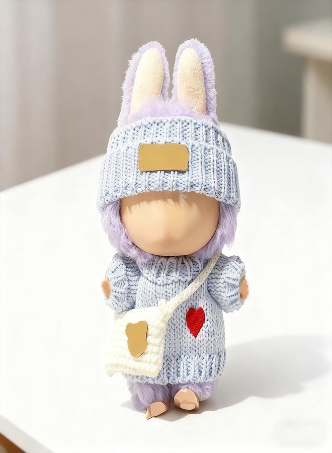 SHUOXUKE for Dolls Clothes Outfit Set for 17cm Dolls (No Doll)，3-Piece Handcrafted Crochet Accessories with Blue Heart Sweater& Hat & White Bag - Image 3