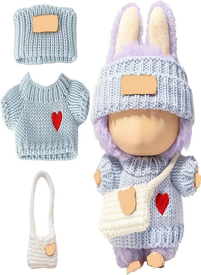 SHUOXUKE for Dolls Clothes Outfit Set for 17cm Dolls (No Doll)，3-Piece Handcrafted Crochet Accessories with Blue Heart Sweater& Hat & White Bag - Image 1