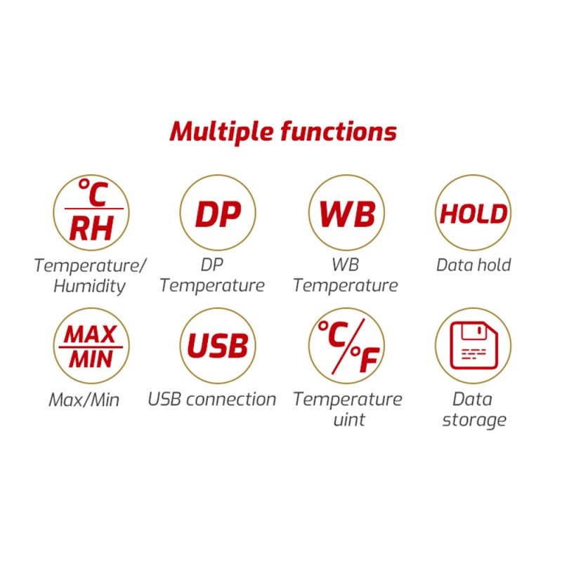 Temperature Humidity Meter: TA622A Red & Black - High Precision Measurement, Wide Measuring Range, Sound And Light Alarm Digital Dew Point Thermometer for Indoor Outdoor Environmental Monitoring - Image 2