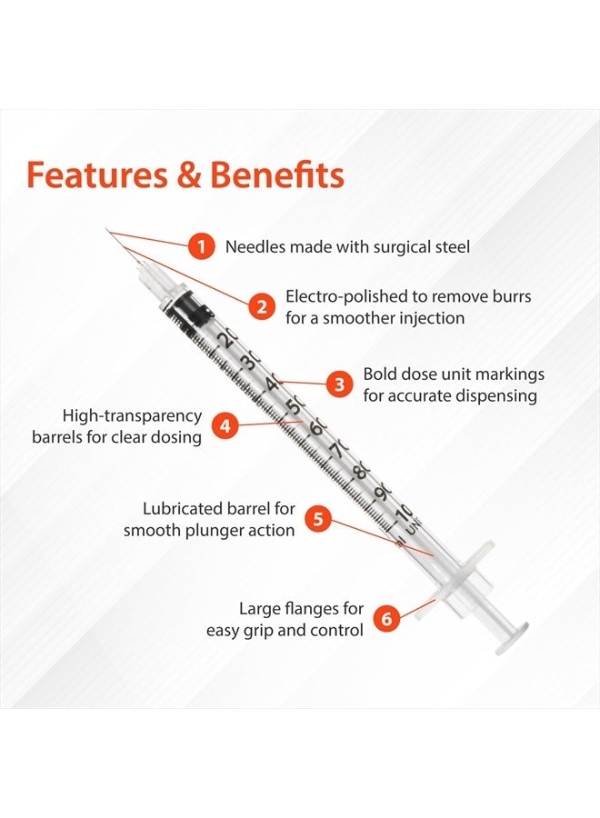 EasyTouch U-100 Insulin Syringe with Needle, 30G 1cc 1/2-Inch (12.7mm), Box of 100 - Image 3