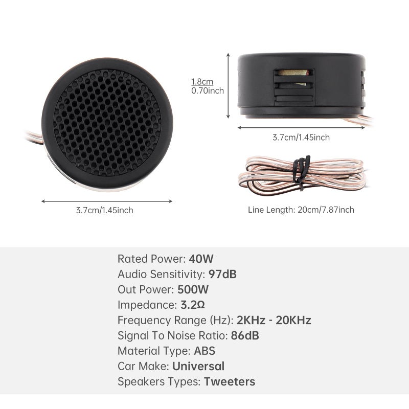 DriSentri Car Tweeters, 4pcs 500W High Efficiency Mini Dome Tweeter Speakers for Car Audio System - Image 2