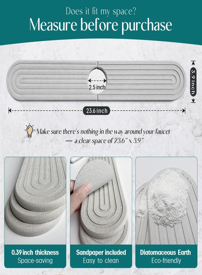 eormoe Kitchen Faucet Mat - Diatomite Splash Guard for Sink, Quick-Drying Water Absorbing Stone Tray [Light Grey, 23.6" x 3.9"] - Image 2