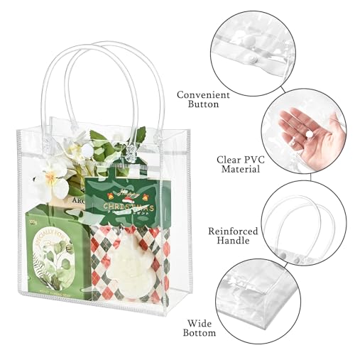 Ohuimrt 30 PCS Clear Plastic Gift Bags with Handles, Reusable Party Favor Bags with Ribbon Transparent Gift Wrap Bags Bulk for Weddings Birthdays, 5.9 x 6.3 x 2.8 Inches - Image 3
