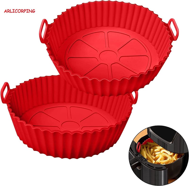 ARLICORPING Air Fryer Reusable Non-Stick Silicone Liner With Ear Handles, Accessories, Round Oven Pot, Foodgrade Heat Resistant (1-Psc), Medium - Image 2