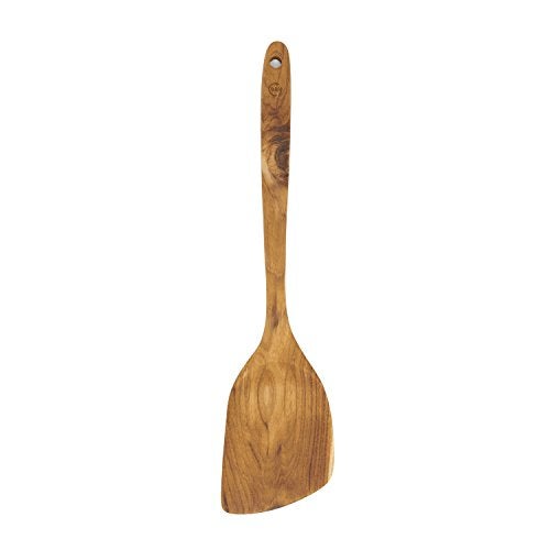 FAAY 13.5” Stir Fry Wooden Spatula for RIGHT Hand, Ergonomic Handle Saute Paddle, Healthy Wood Turner, Handcraft from High Moist Resistance Golden Teak, Compatible for Non Stick Wok and Stir-Fry Pan - Image 1