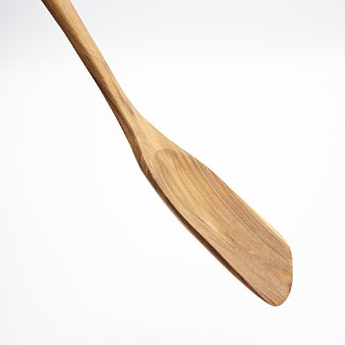 FAAY 13.5” Stir Fry Wooden Spatula for RIGHT Hand, Ergonomic Handle Saute Paddle, Healthy Wood Turner, Handcraft from High Moist Resistance Golden Teak, Compatible for Non Stick Wok and Stir-Fry Pan - Image 2
