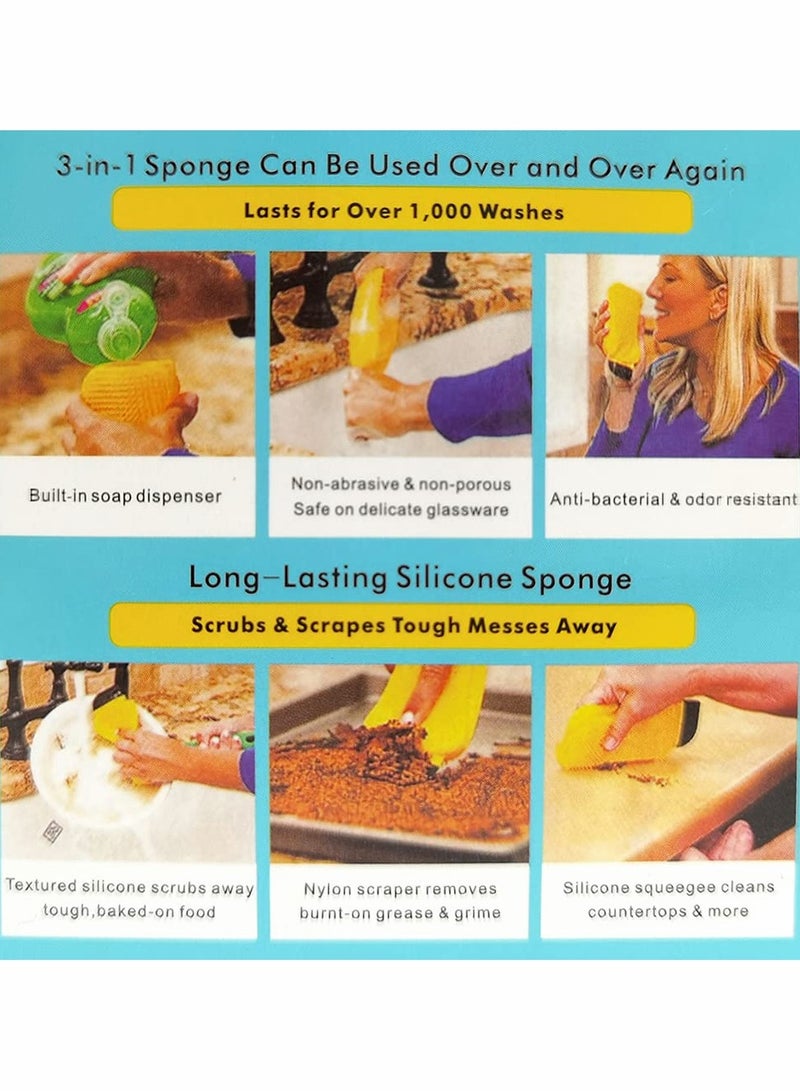 3-in-1 Reusable Silicone Dish Sponge Set, 2 Safe Scrubbers for Kitchen and Bathroom Cleaning, Perfect for Dishes, Pots, and Fruits - Image 5