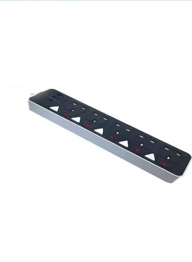 توصيلة كهرباء 10 متر بقدرة عالية مع 5 مقابس و2 منافذ USB ومنفذ Type-C مع مفاتيح تحكم منفصلة وحماية من زيادة التيار – لون أسود - Image 1