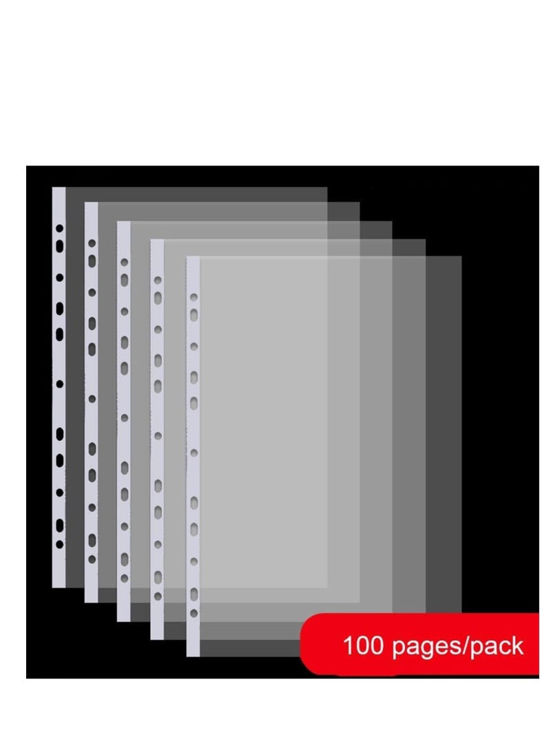 Generic A4 Transparent file 100 Pcs Clear Plastic Folder Punched Pockets for Filing Paper & Documents (60 mic)  - Image 2