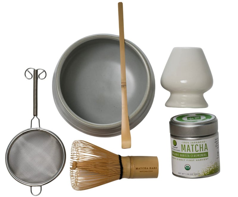 Matcha Kari Dr. Weil Complete Tea Set - White - Japanese Ceremonial Organic Matcha with Whisk and Holder, Ceramic Bowl, Sifter, and Scoop - Image 2