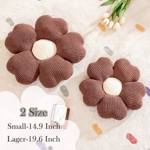 Kcvvcr Flower Throw Pillow Cute Flower Shaped Pillow Decorative Throw Pillow for Bed Couch Soft Daisy Pillows Floor Seating Cushion Cushions 149 Inch Brown - Image 3