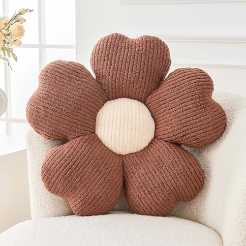 Kcvvcr Flower Throw Pillow Cute Flower Shaped Pillow Decorative Throw Pillow for Bed Couch Soft Daisy Pillows Floor Seating Cushion Cushions 149 Inch Brown - Image 1