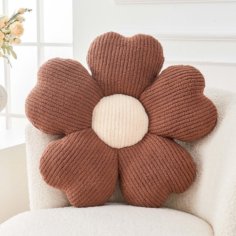 Kcvvcr Flower Throw Pillow Cute Flower Shaped Pillow Decorative Throw Pillow for Bed Couch Soft Daisy Pillows Floor Seating Cushion Cushions 149 Inch Brown - Image 2