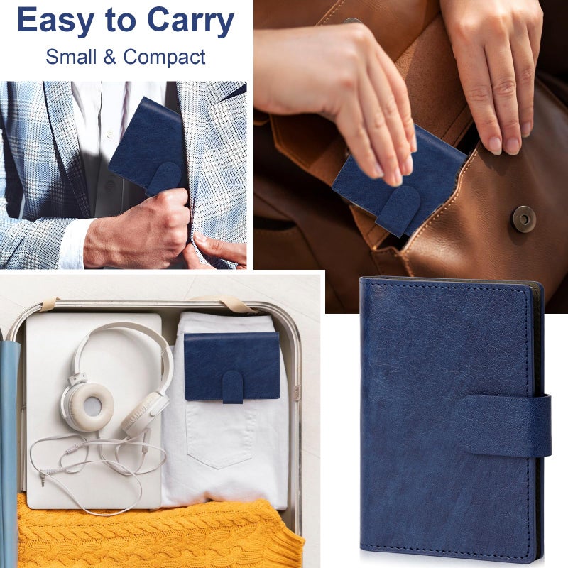 MSHUNKEJI Blue Index Card Holder PU Leather 3x5 Note Card Holder Wallet Portable Pocket Notepad with Pen Holder Magnetic Index Card Case with Card Solt 20 Pcs Ruled Note Cards For Record Meetings (No Pen) - Image 5