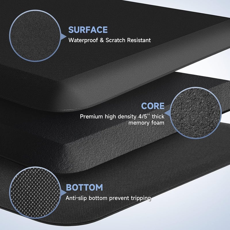 StepRite 4/5 Inch Thick Kitchen Mats for Floor, Kitchen Rug for Standing Desk, Non-Slip, Thicker, Stain & Water Resistant, Comfort Anti Fatigue Floor Mat for Home, Kitchen, Office - Black,70 * 24'' - Image 3