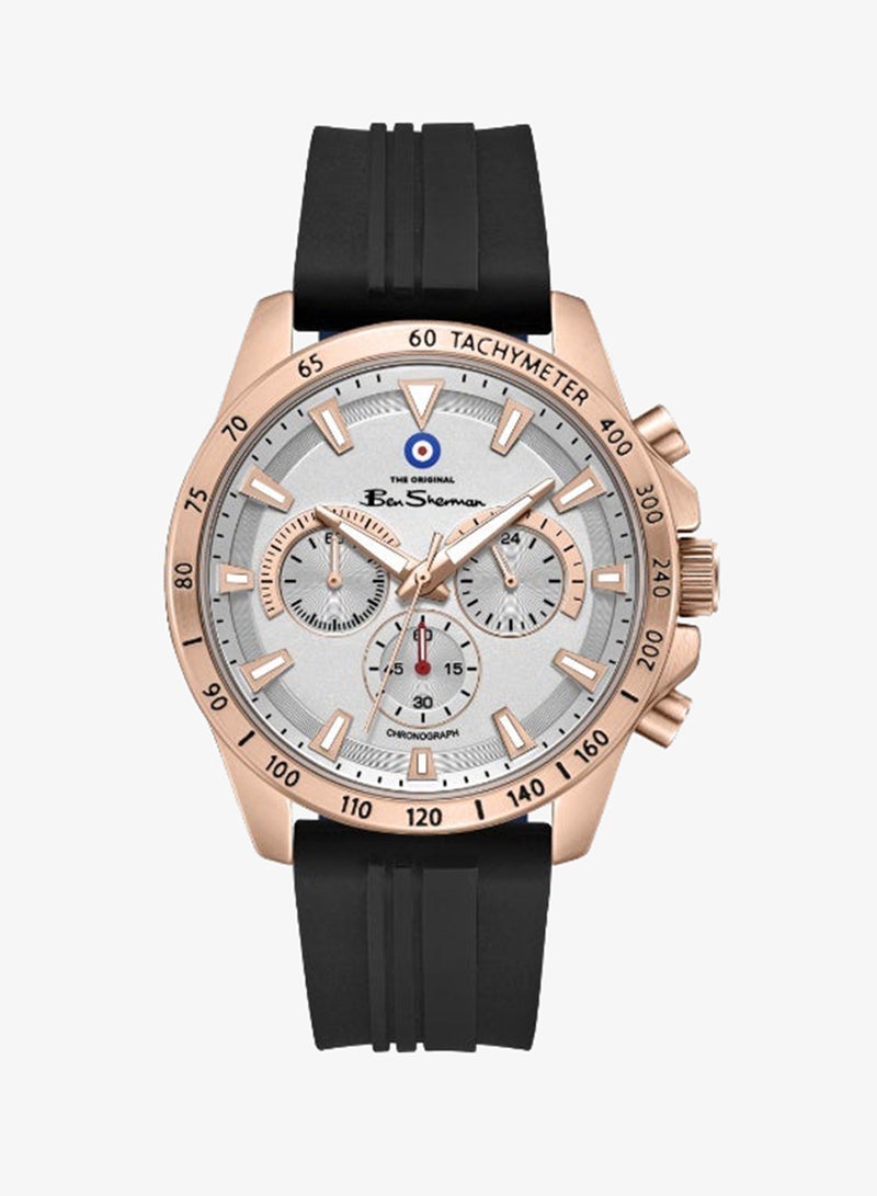Ben Sherman Liverpool  White Dial Black Silicone Strap Chronograph Watch for Men, 44mm - Image 1