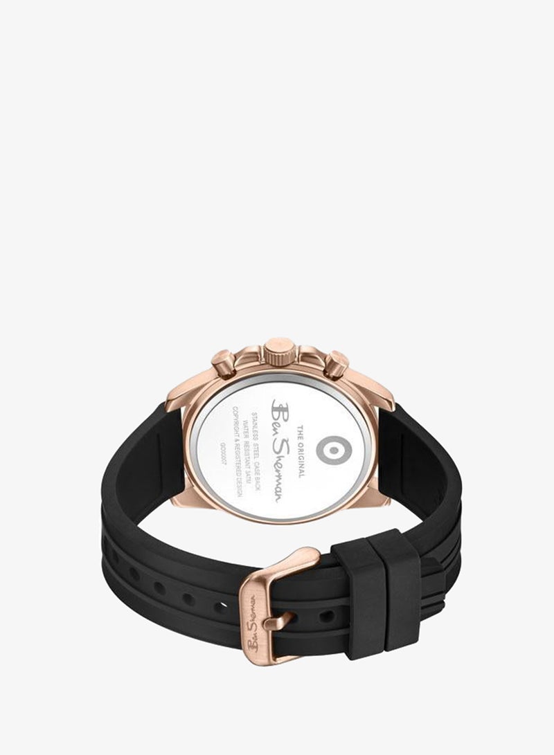 Ben Sherman Liverpool  White Dial Black Silicone Strap Chronograph Watch for Men, 44mm - Image 3