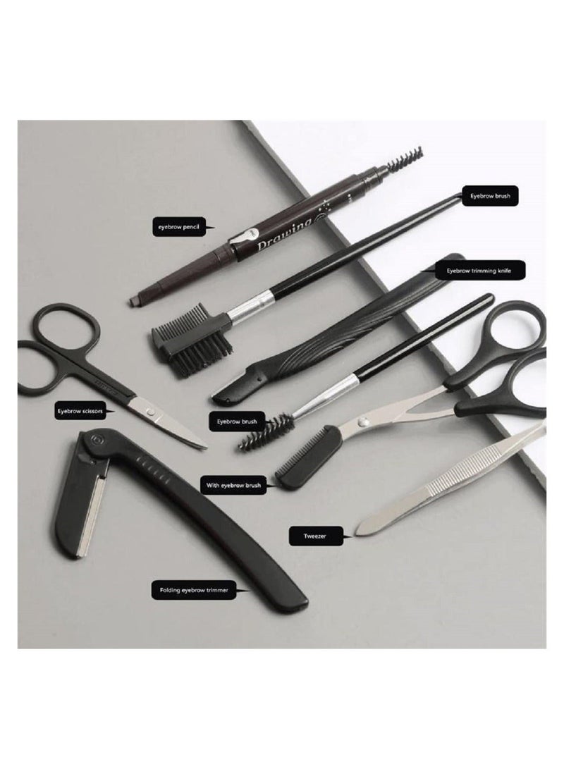Excefore Eyebrow Grooming Kit 8 in 1 Stainless Steel Shaping Trimming Set with Storage Bag - Image 2