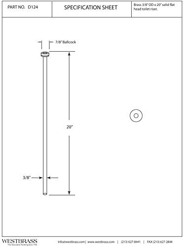 Westbrass 3/8" x 20" Brass Flat Head Toilet Supply Riser, Oil Rubbed Bronze, D124-12 - Image 2