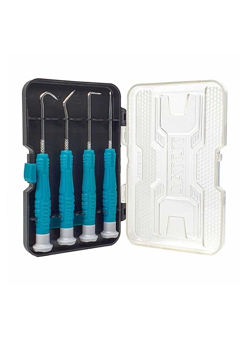 TOTAL 4 Pcs Pick and Hook Set, Precision Hook Tool Kit with Non-Slip Handles for Automotive, O-Ring, Seal Removal, Electronics & Craft Work - TPHSK0401 - Image 1