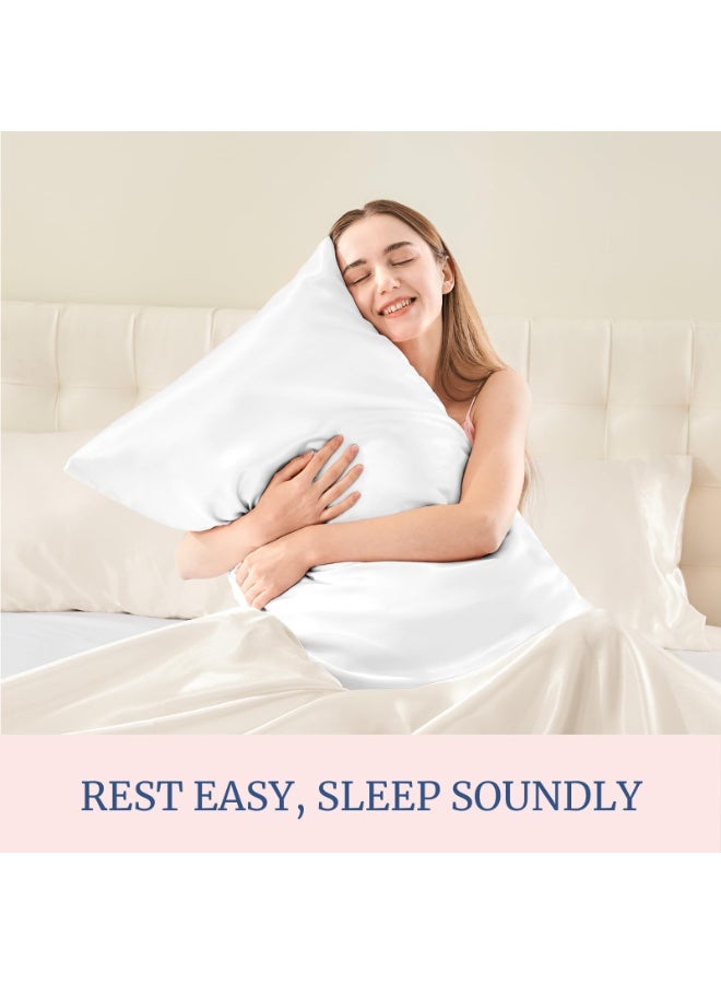 مجموعة وسائد حرير ساتان فاخرة مقاس كوين - 2 قطعة - أبيض - للعناية بالشعر المجعد ومقاومة التجاعيد - ناعمة للغاية بإغلاق داخلي (20x30 إنش) - Image 5