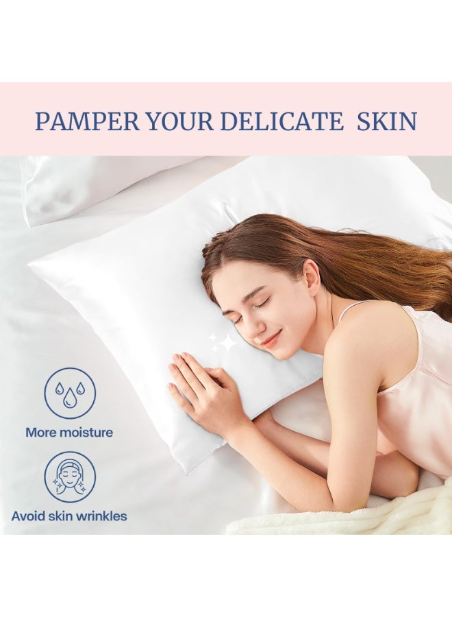 مجموعة وسائد حرير ساتان فاخرة مقاس كوين - 2 قطعة - أبيض - للعناية بالشعر المجعد ومقاومة التجاعيد - ناعمة للغاية بإغلاق داخلي (20x30 إنش) - Image 3