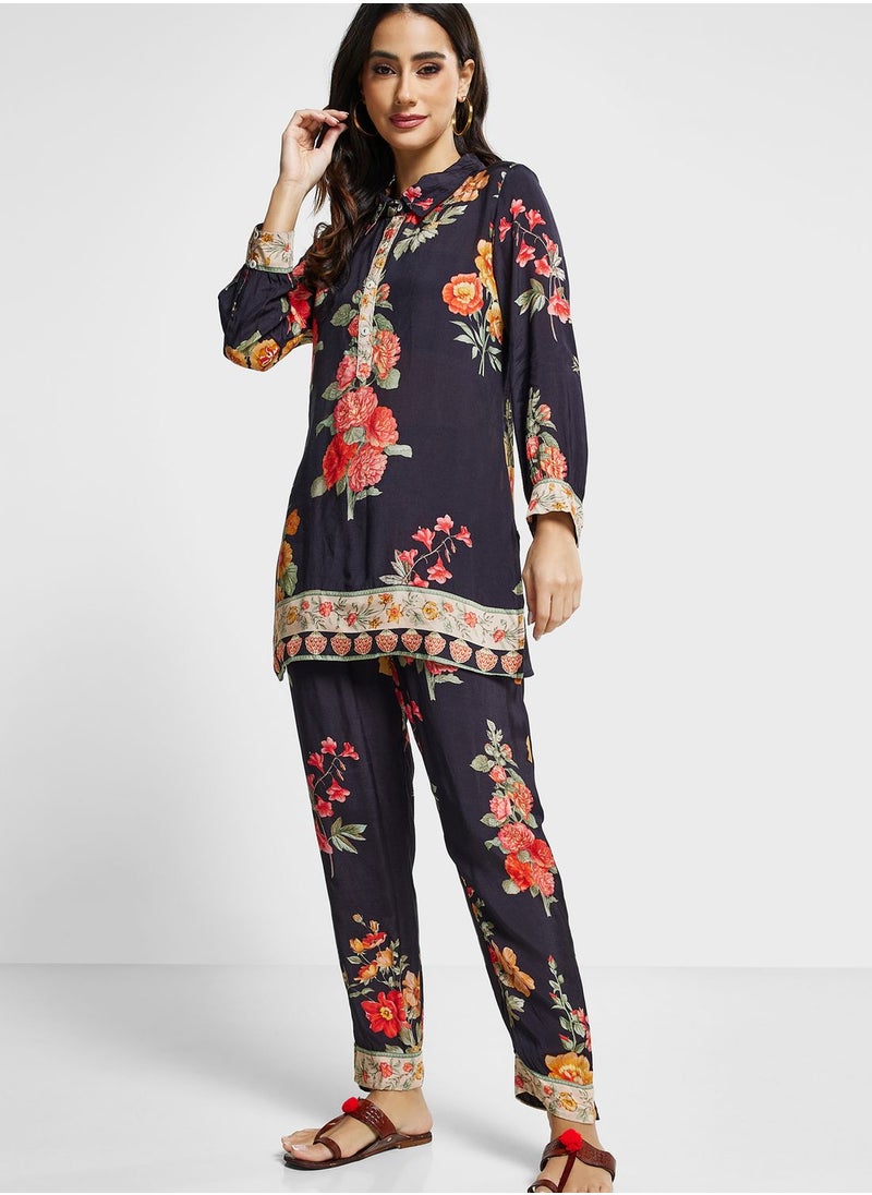 kolaba - Floral Printed Straight Fit Co-ord Set - Image 1