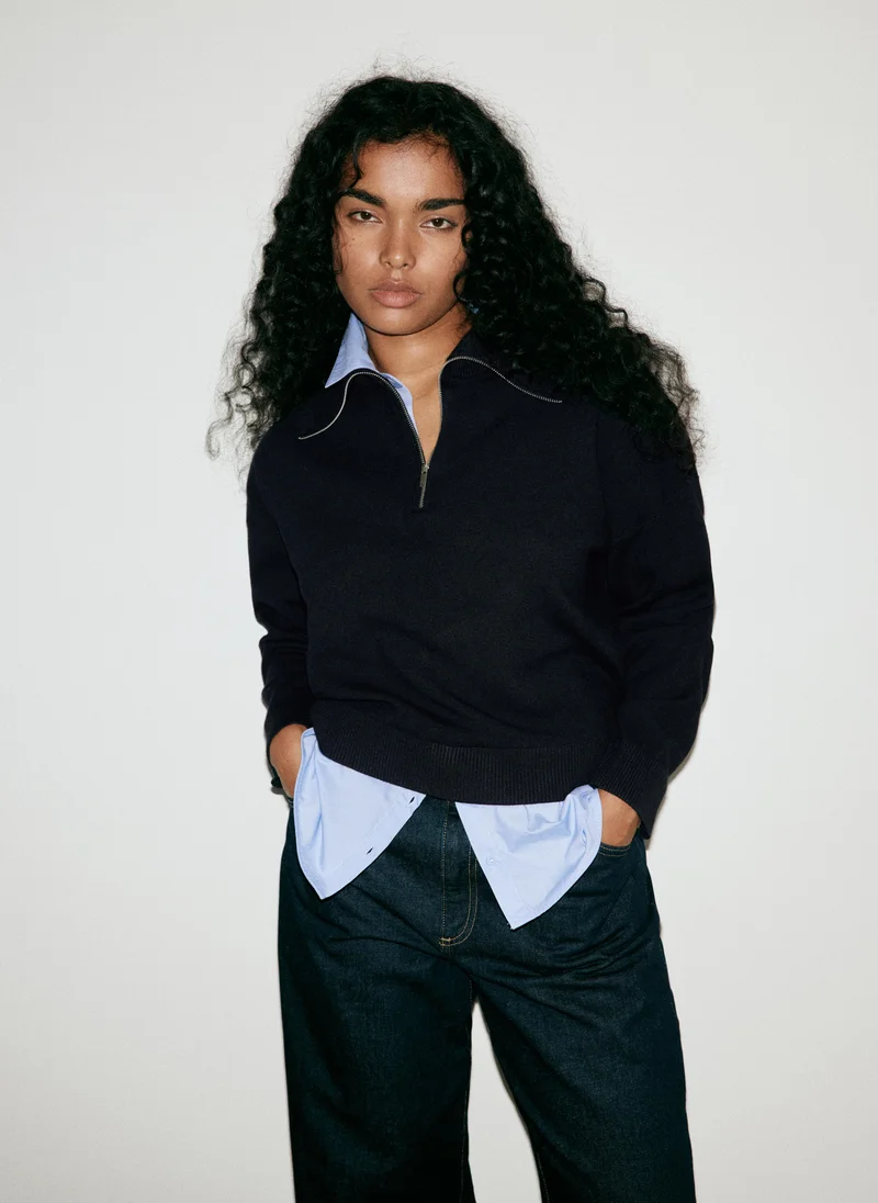 Layered Knit Jumper With Shirt