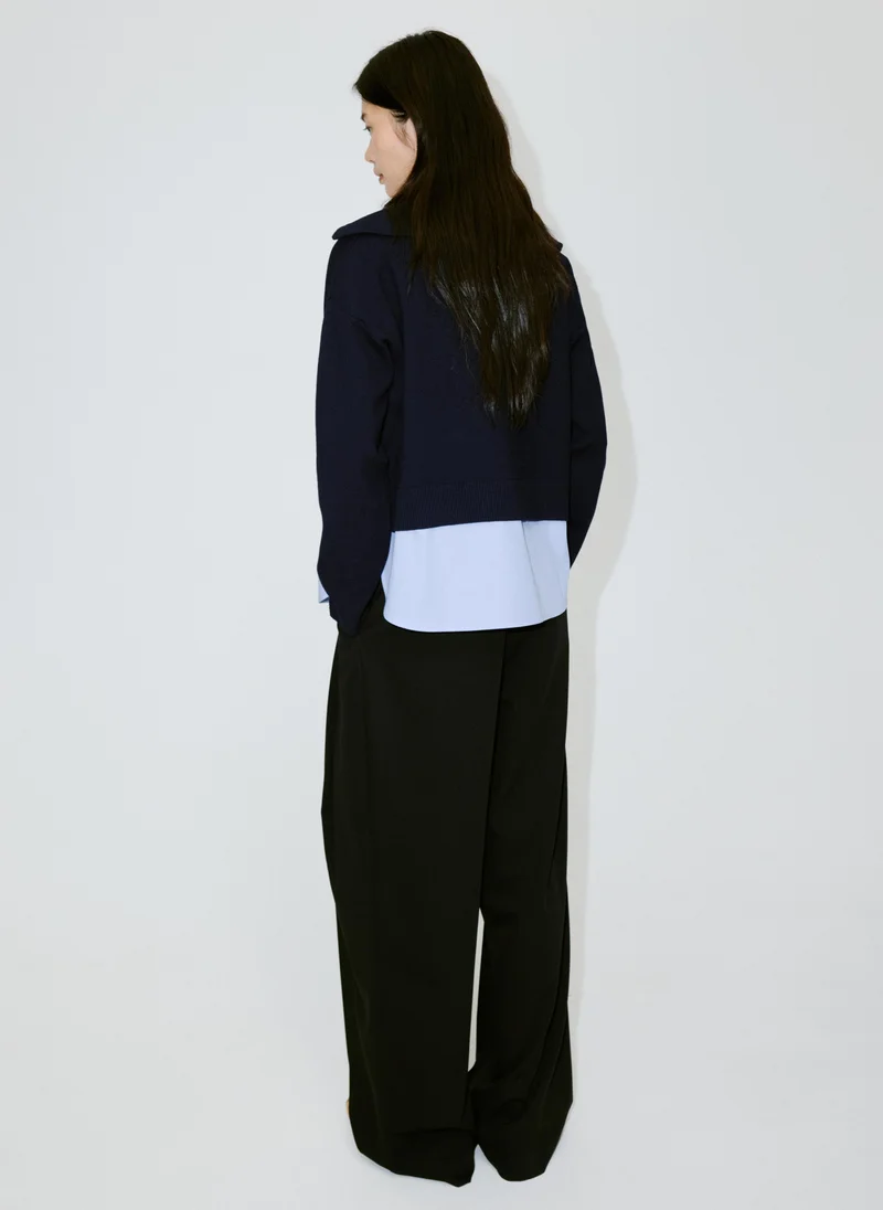 Mango 56-NAVY Layered Knit Jumper With Shirt for Women | Best Price UAE