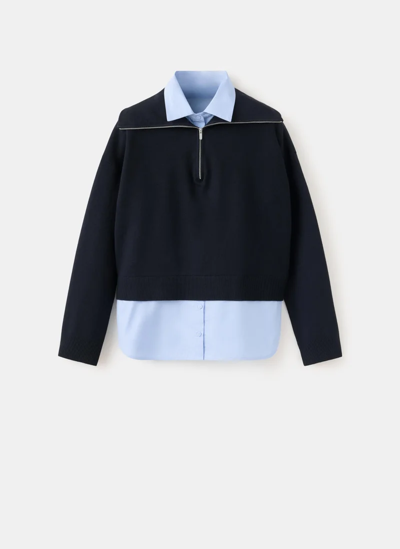 Mango 56-NAVY Layered Knit Jumper With Shirt for Women | Best Price UAE