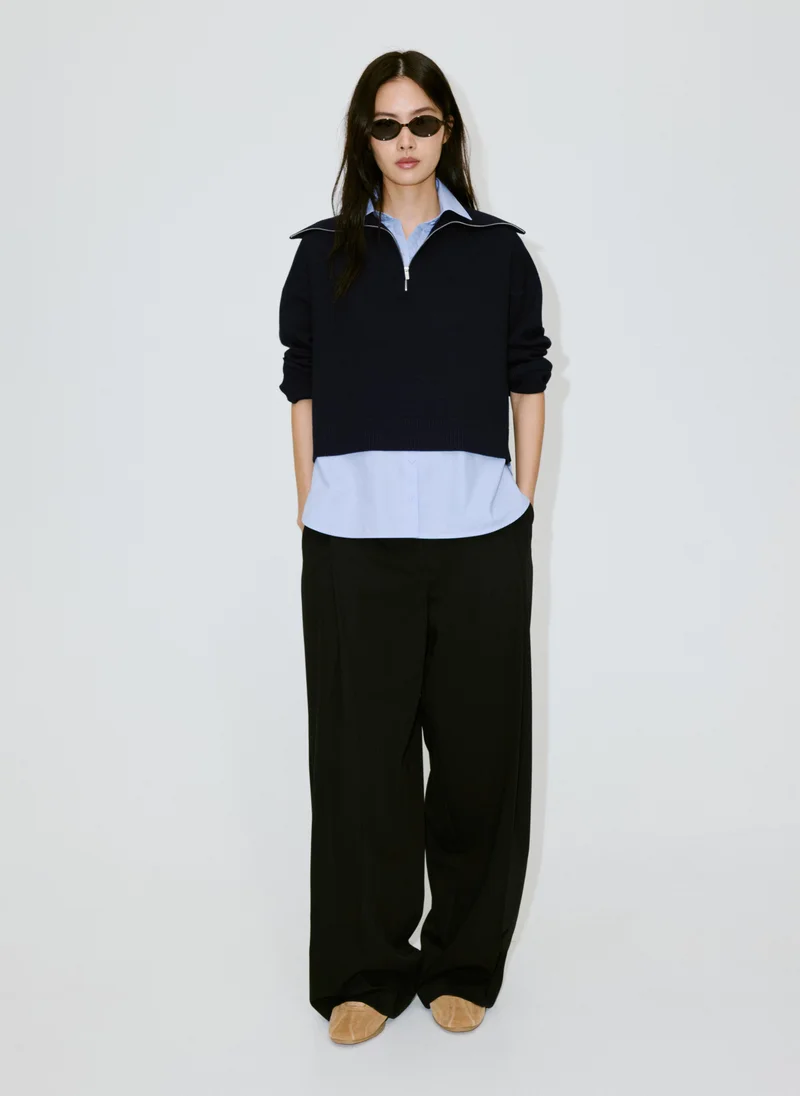 Mango 56-NAVY Layered Knit Jumper With Shirt for Women | Best Price UAE