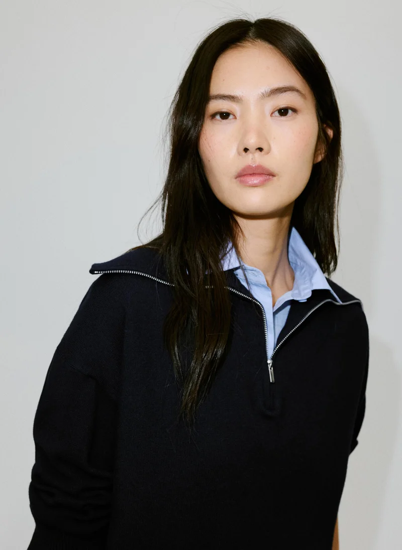 Mango 56-NAVY Layered Knit Jumper With Shirt for Women | Best Price UAE