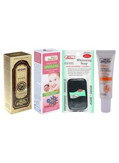 سكين دكتور صابون تبييض Skin Doctor 4in1 80 جم ، كريم عين النعامة للتجاعيد 30 جم ، كريم تفتيح البشرة بدون بقع وكريم الأرجان للوجه (مجموعة من 4)  - Image 1