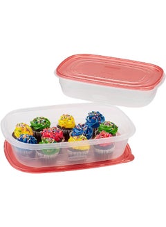 Rubbermaid 2-Piece TakeAlongs Dishwasher Safe Stackable Plastic Food Storage Container Set Red and Clear 4quarts 1787831  - Image 3