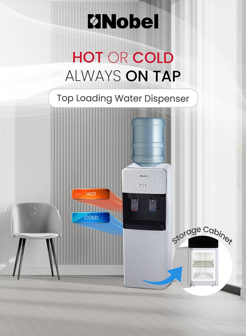 Nobel 2 Tap Hot & Cold Free Standing Water Dispenser, Cabinet Model with Hot & Cold Function, Excess Water Tray, Hot & Cold Switch Button, 1Year Full & 5Year Compressor Warranty NWD1602 White - Image 2