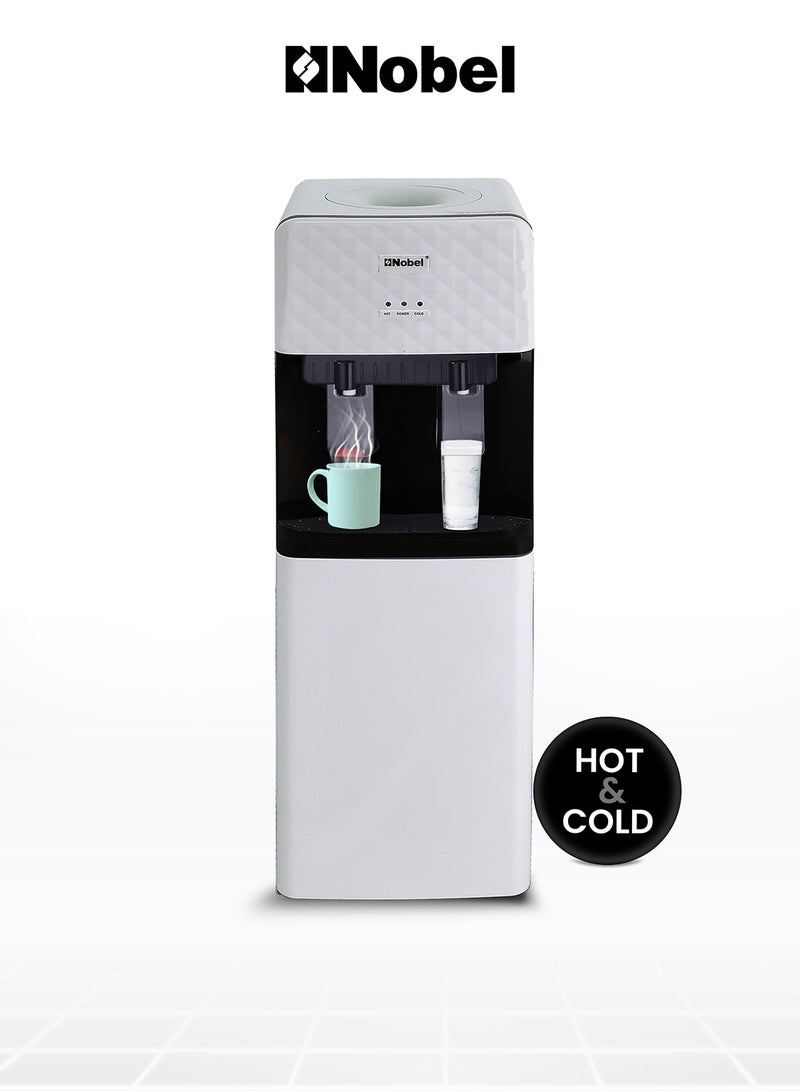 Nobel 2 Tap Hot & Cold Free Standing Water Dispenser, Cabinet Model with Hot & Cold Function, Excess Water Tray, Hot & Cold Switch Button, 1Year Full & 5Year Compressor Warranty NWD1602 White - Image 1