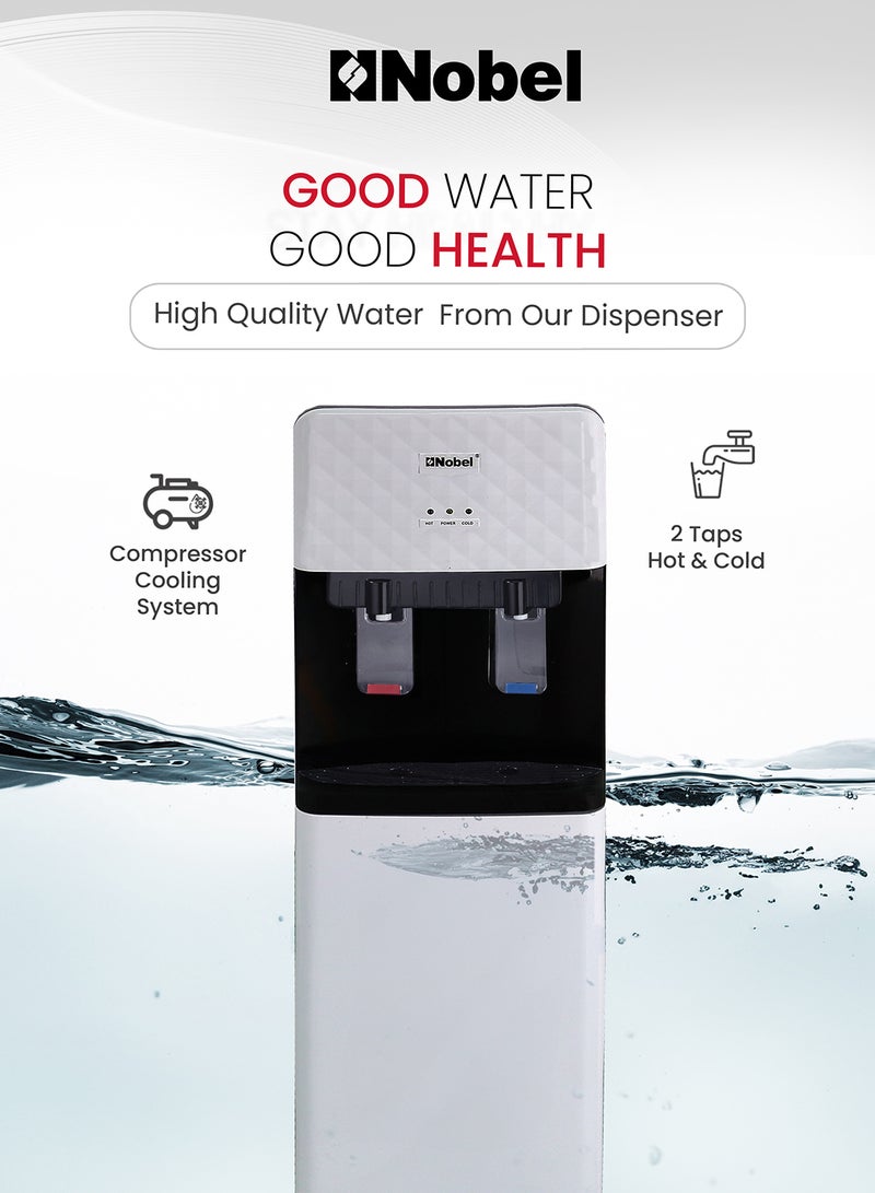 Nobel 2 Tap Hot & Cold Free Standing Water Dispenser, Cabinet Model with Hot & Cold Function, Excess Water Tray, Hot & Cold Switch Button, 1Year Full & 5Year Compressor Warranty NWD1602 White - Image 4