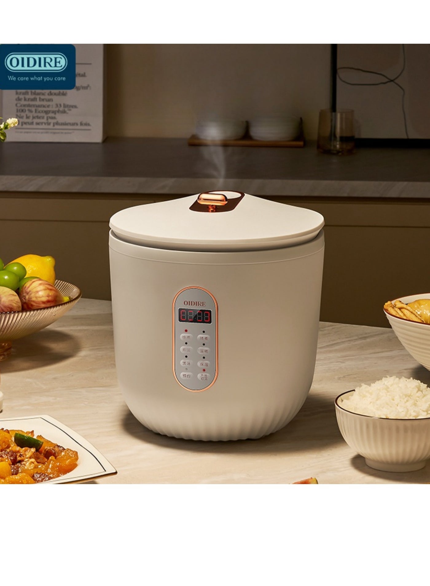 Rice Cooker 3 Cup Uncooked 1.6L Rice Cooker with 4 Cooking Functions Digital Display Timers and Auto Keep Warm Non-Stick Inner Pot White
