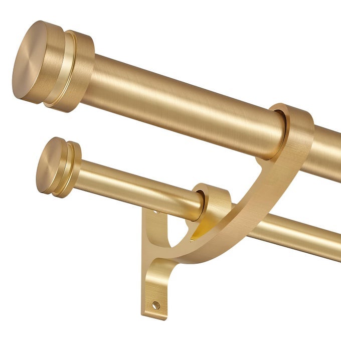 DOUBLE DRAPERY CURTAIN RODS 72144 TELESCOPING CURTAIN ROD WITH 1INCH LARGE ROD AND 58INCH SMALL ROD MODERN ROUND STYLE FINIALS WARM GOLD