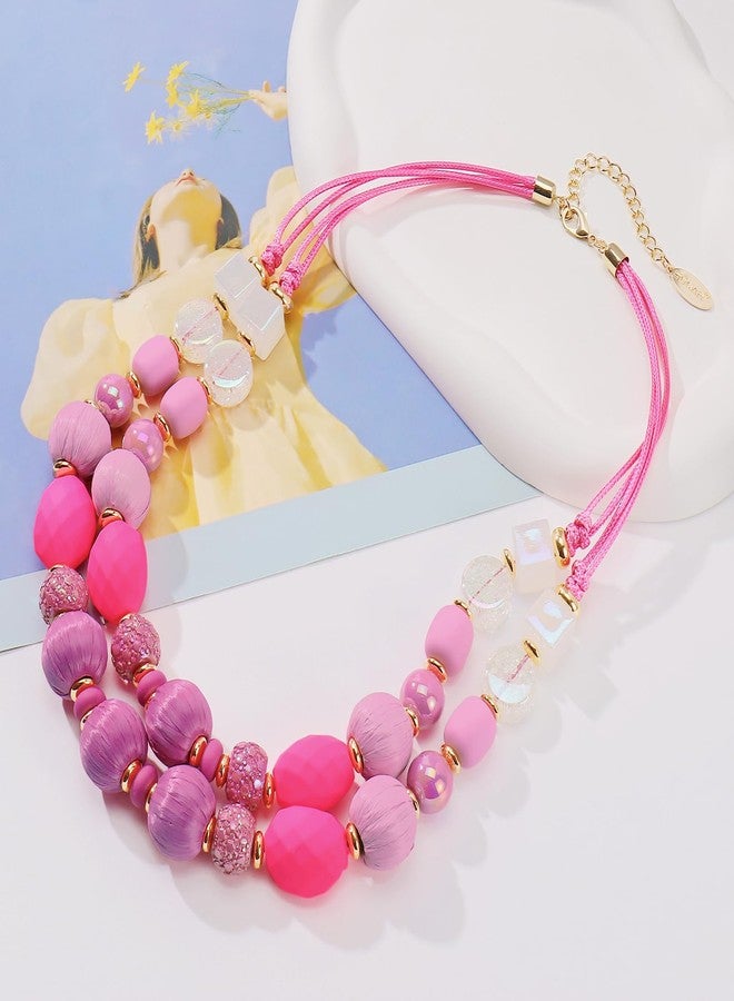 Bocar 2 Layer Statement Chunky Necklaces for Women Crystal Strand Beaded Necklaces for Gifts (NK-10770-Fuchsia) - Image 3